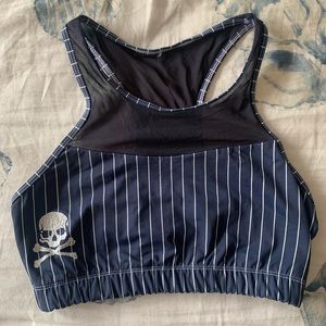 Navy and White Striped Lululemon x Soulcycle Mesh Sports Bra